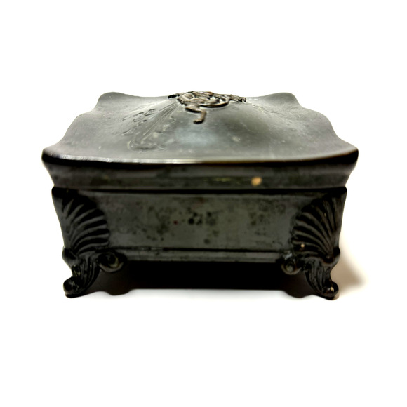 Antique Heraldio Bronze 1408 Art Noveau Dragon Rare Spelter Bronze Trinket Box - Picture 2 of 9